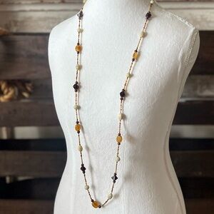Boho Beaded Necklace in Neutral Colors 48”